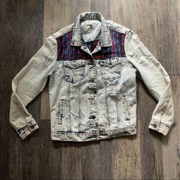 Vintage Jackets & Blazers - Vintage Denim Acid Wash Aztec Jacket